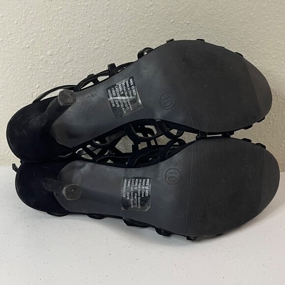 Candies Black Strappy Cage Design High Heel Sandals Size 10 - Picture 6 of 7